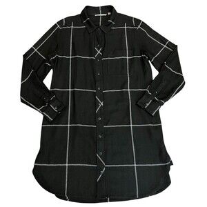 ATHLETA Trail To Town Shirt Dress Black/White Plaid Flannel Button Front Medium